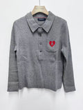 Embroidered Heart Ribbed Polo Sweater