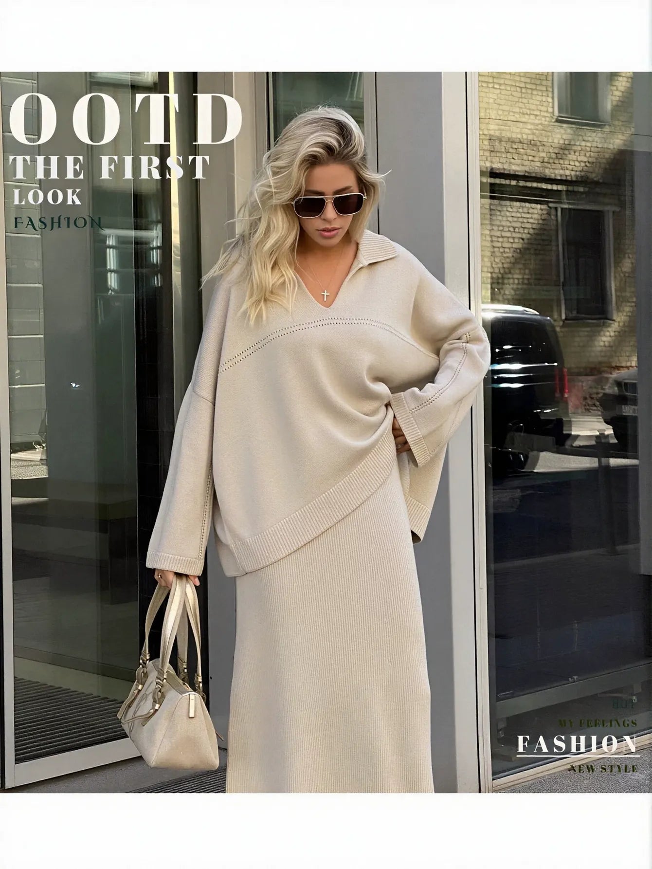 Cozy Collared Knit Sweater Skirt Set