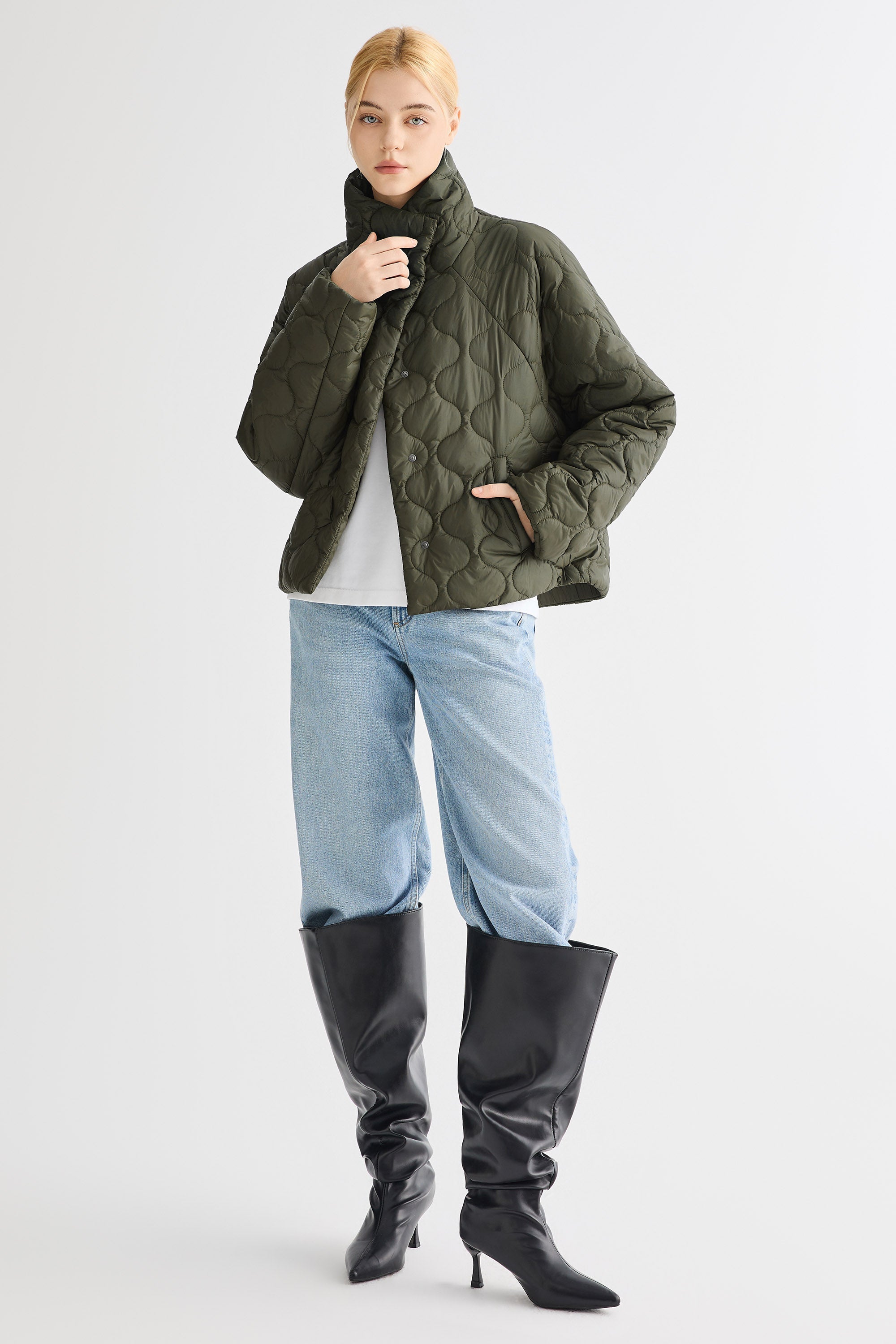 Oversized Quilted Snap Front Puffer Jacket