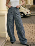 Printed High Waisted Wide Leg Jeans
