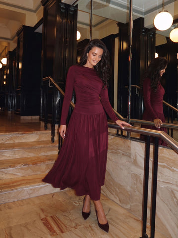 Ruched Long Sleeve Midi Dress