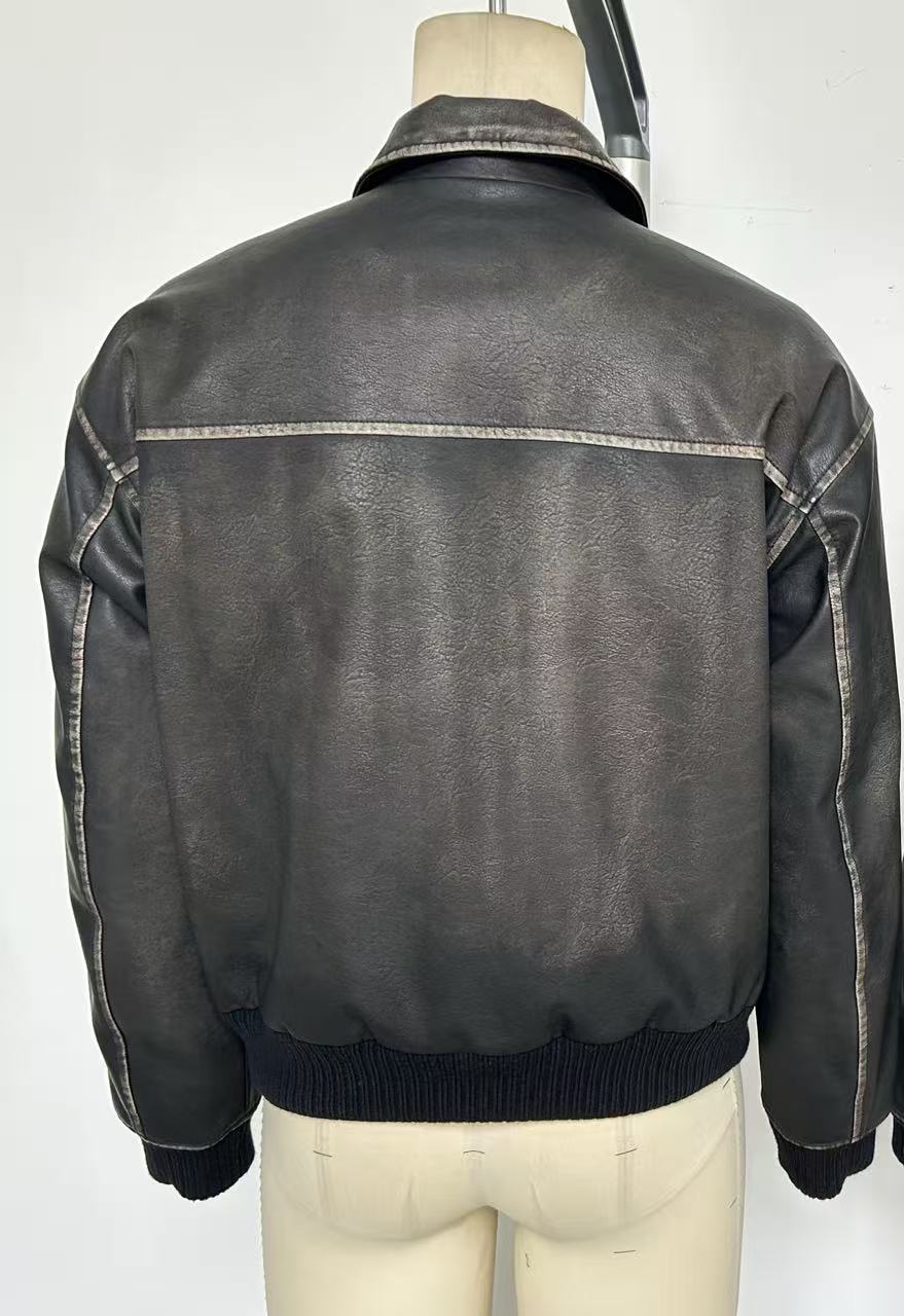 Distressed Oversized Vintage Leather Bomber Jacket