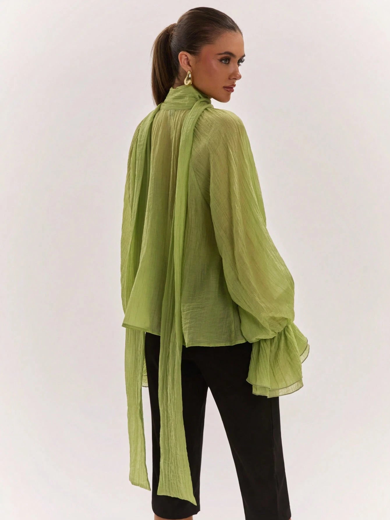Sheer Flowy Bell Sleeve Blouse
