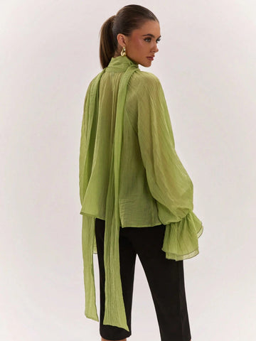 Sheer Flowy Bell Sleeve Blouse