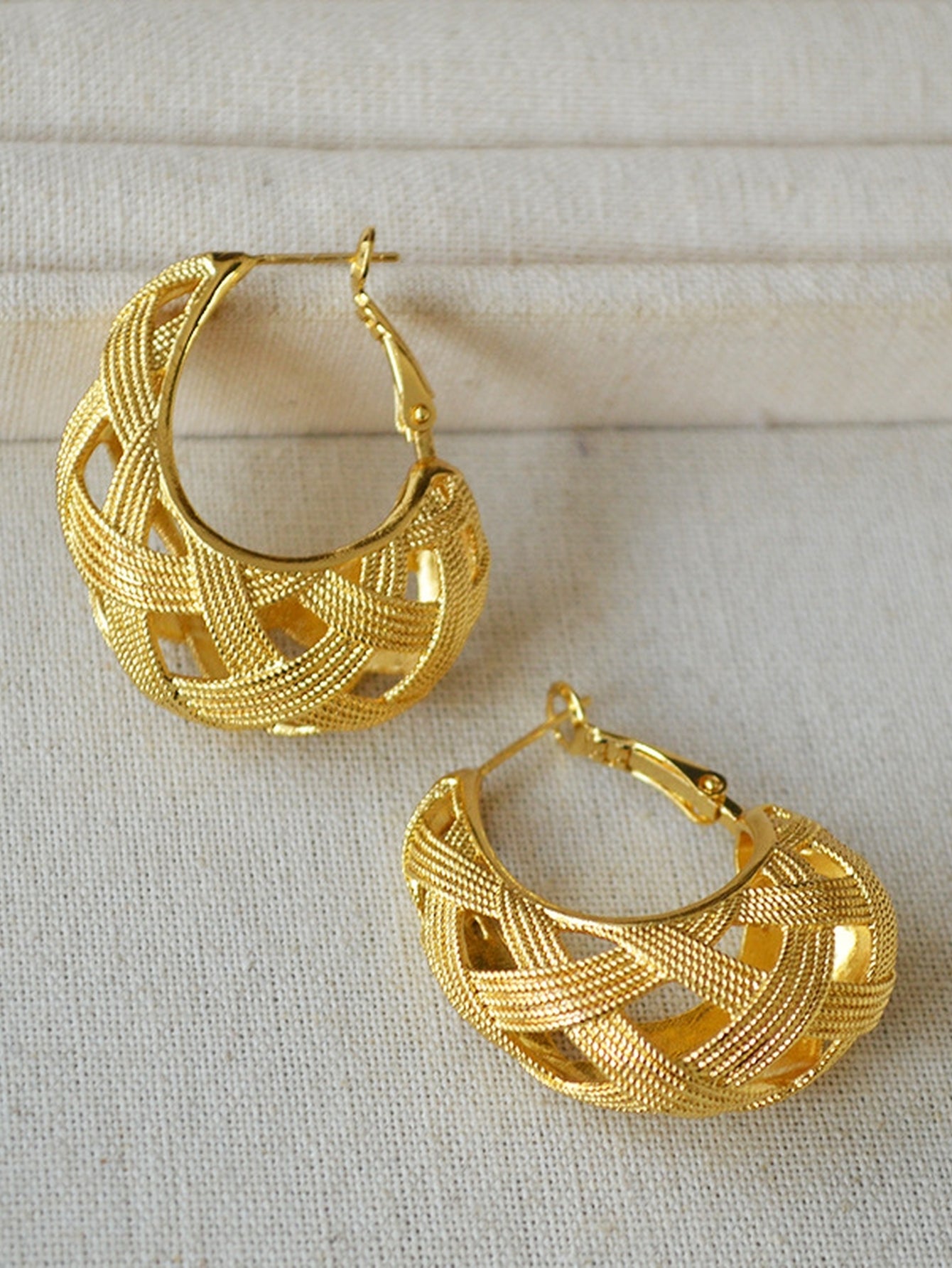 Textured Gold Woven Hoop Earrings