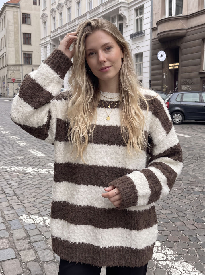 Cozy Oversized Striped Fuzzy Sweater