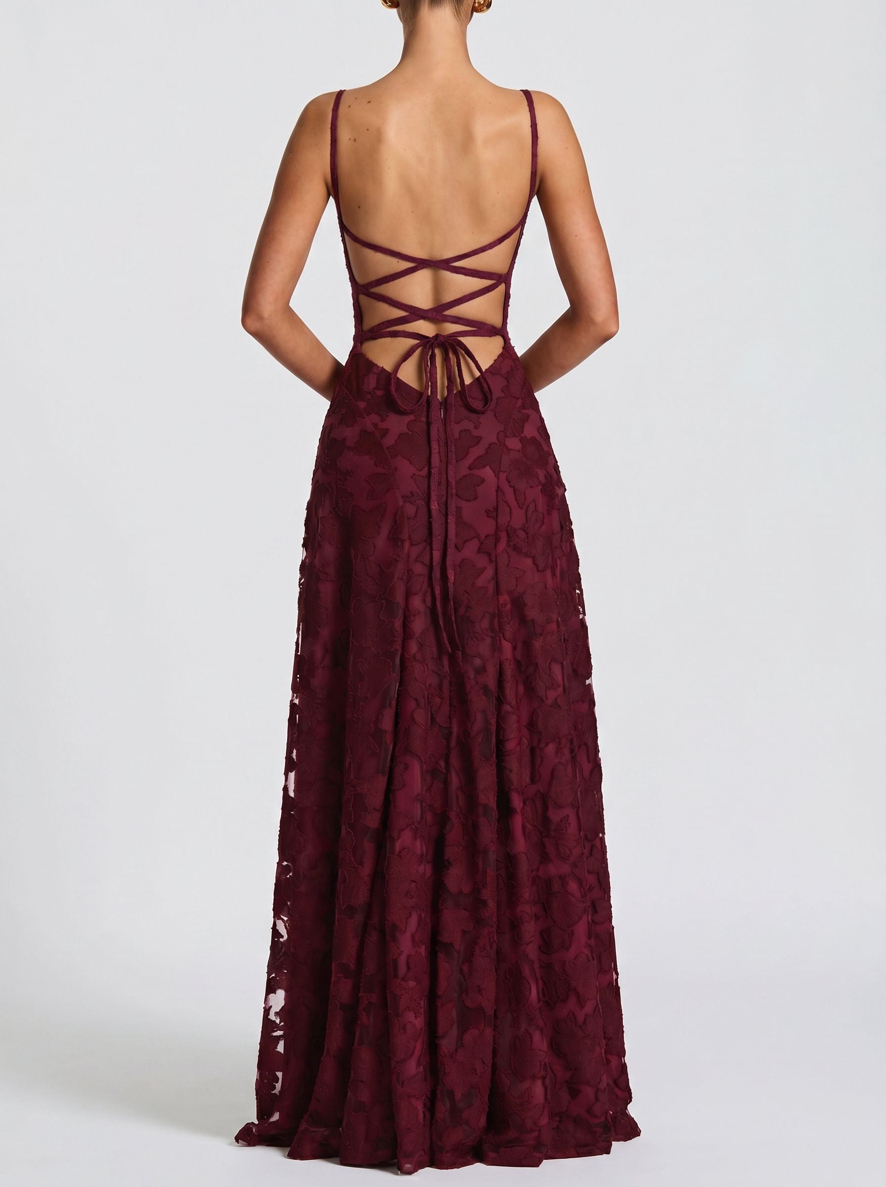 Spaghetti-Strap Jacquard Bodycon Elegance Maxi Dress