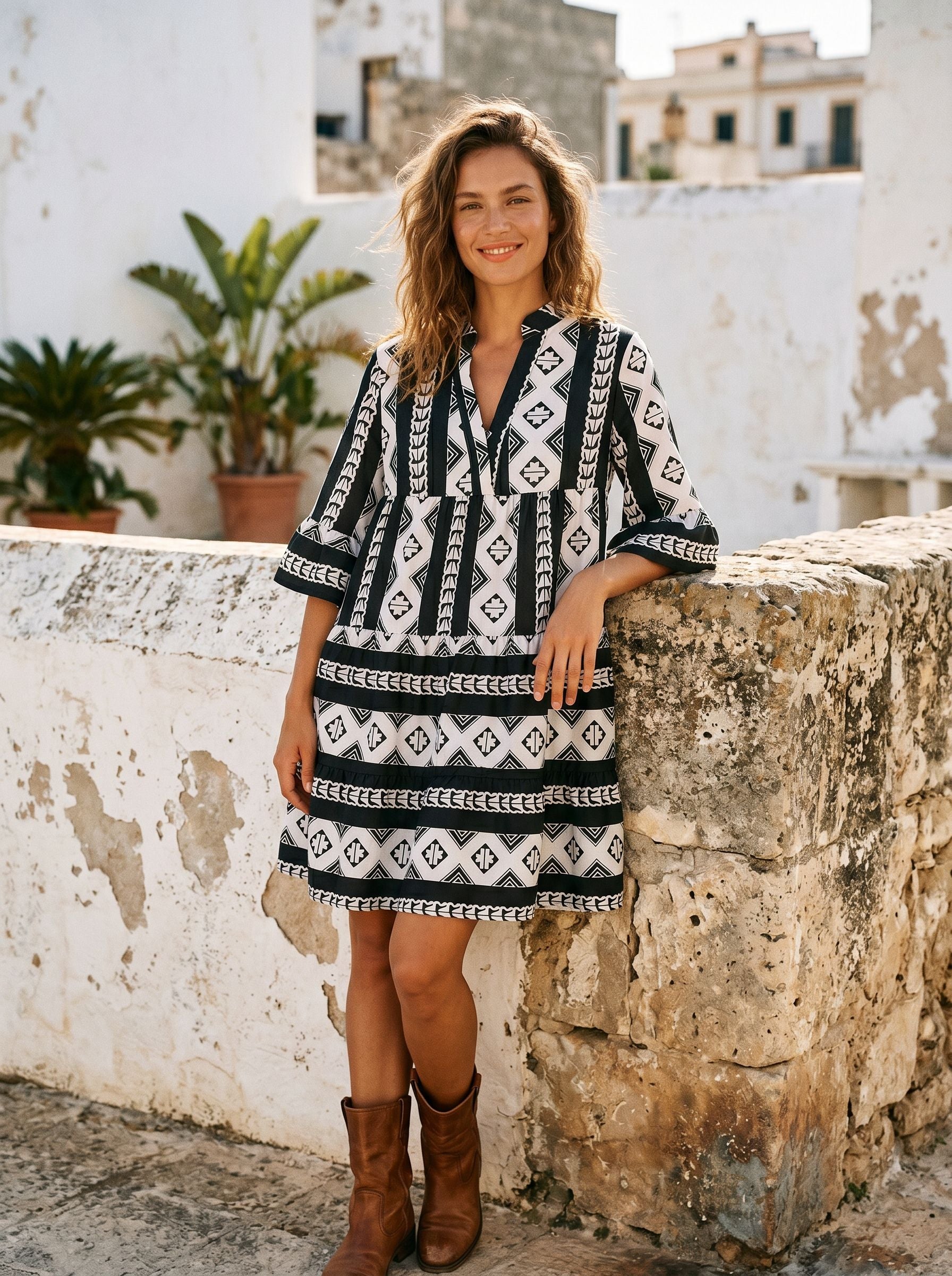 Bohemian Printed Tiered Mini Dress