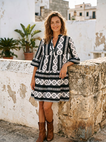 Bohemian Printed Tiered Mini Dress