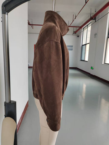 Oversized Suede Mock Neck Jacket