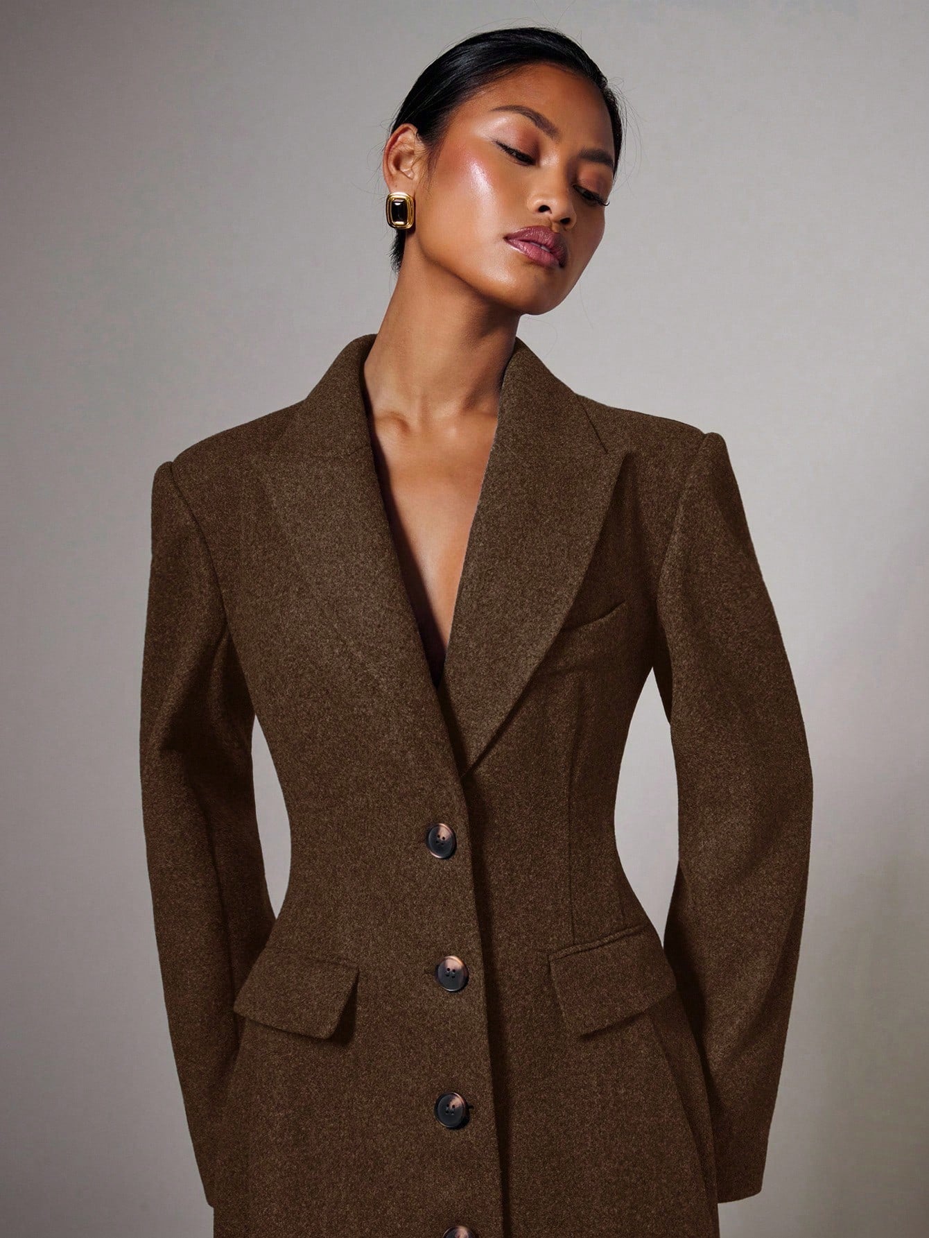 Tailored Fitted Button Long Wool Coat