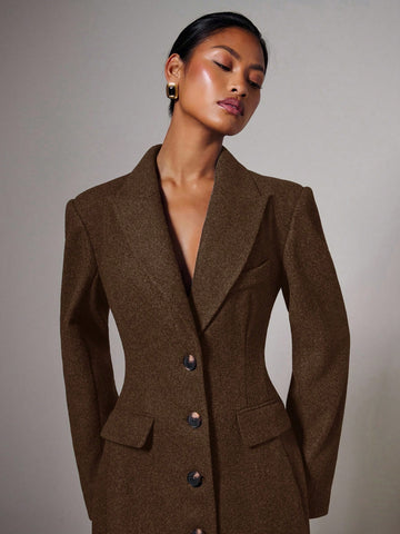 Tailored Fitted Button Long Wool Coat