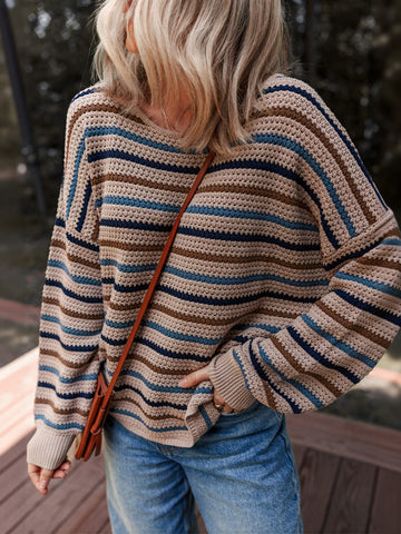 Cozy Striped Lightweight Crewneck Sweater