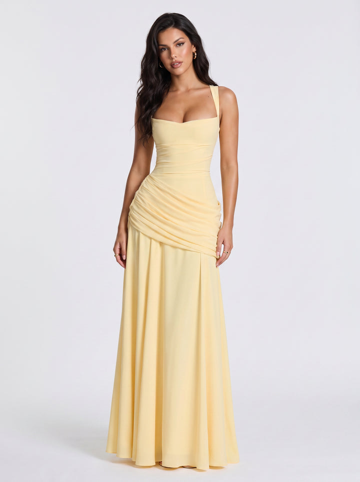 Corset Back Ruched Maxi Dress