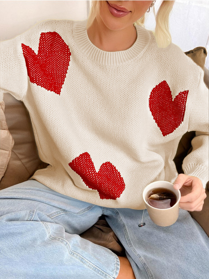 Oversized Heart Print Knit Sweater