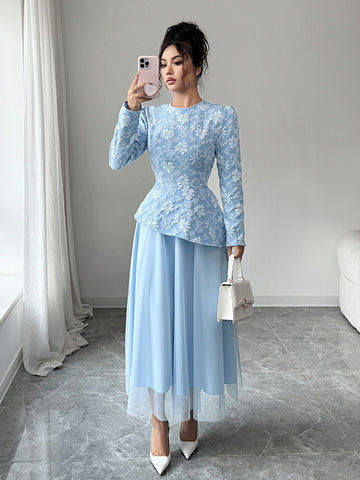 Floral Embroidered Tulle Midi Dress