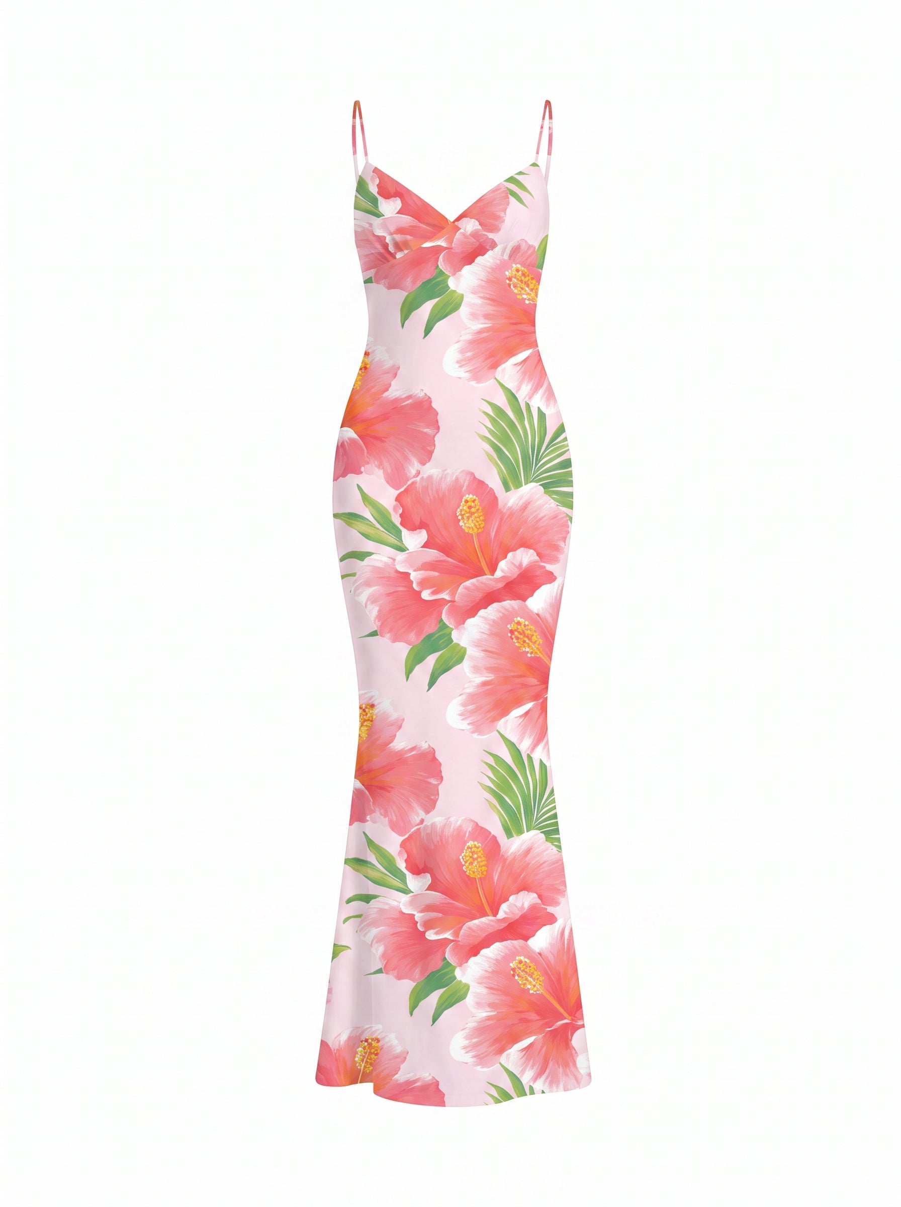 elainefox536's Pink Hibiscus Print Maxi Dress