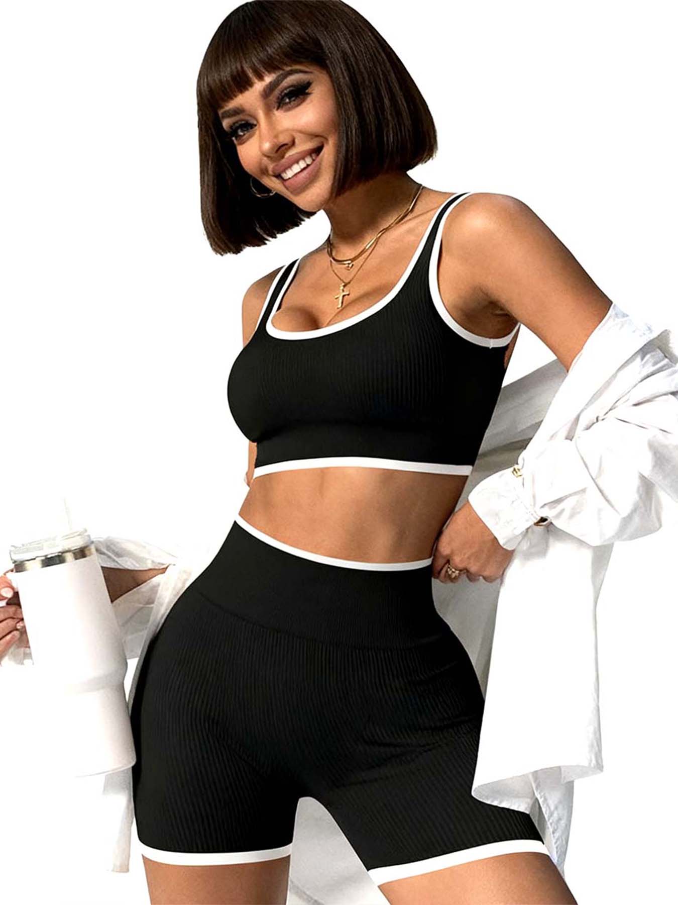 Seamless Ribbed Contrast Workout Set