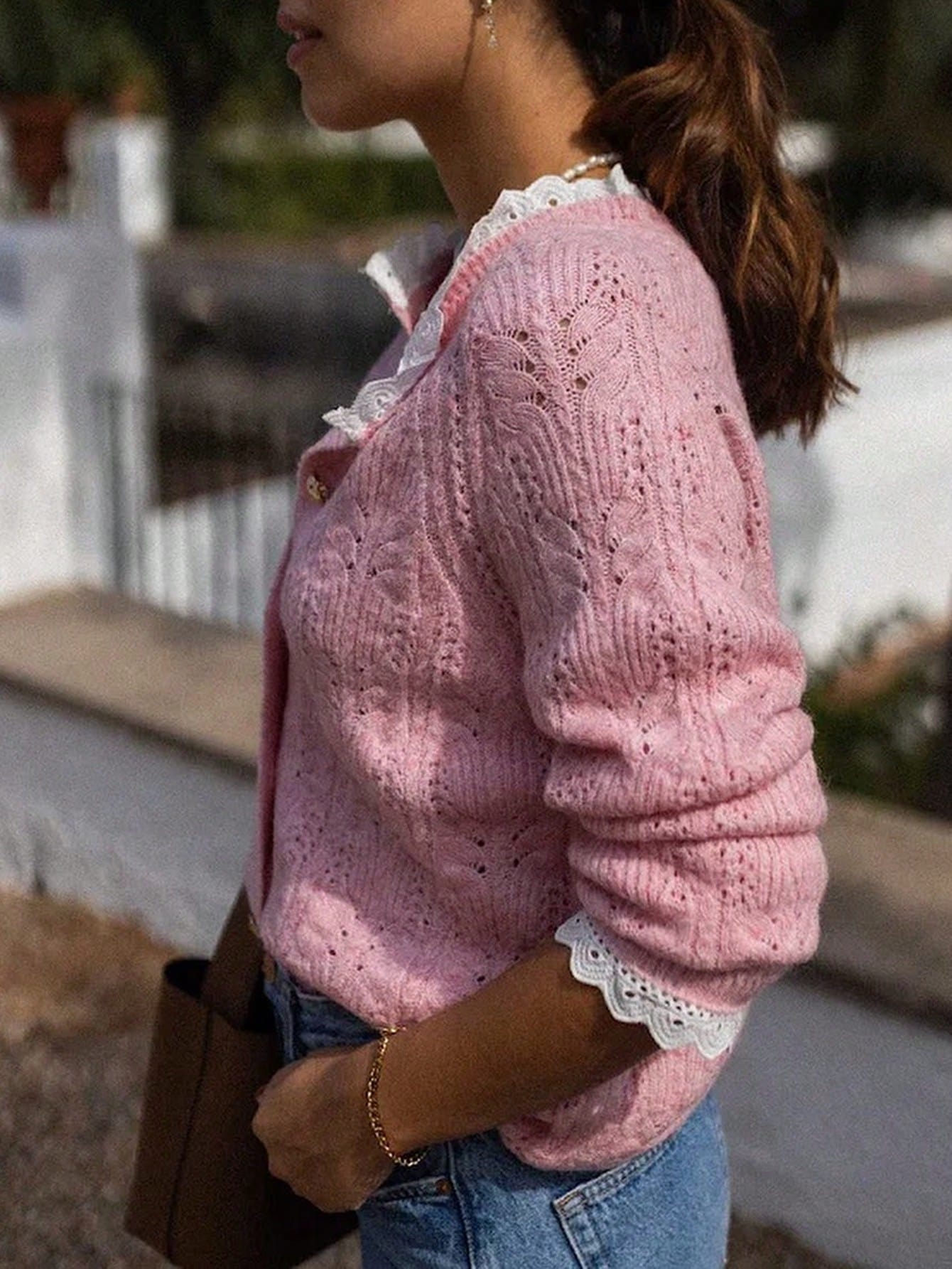 Cozy Lace Trim Knit Cardigan