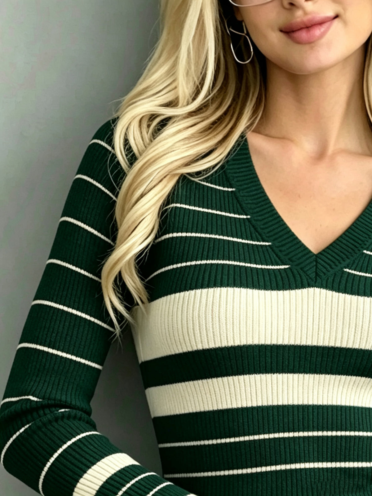 Slim Fit Striped V Neck Sweater