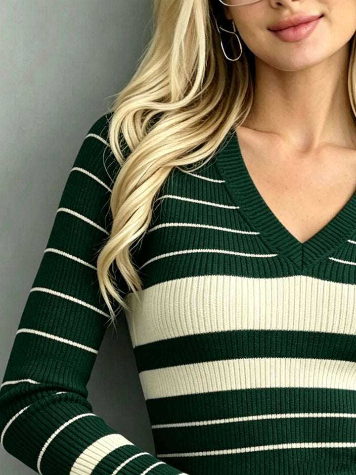 Slim Fit Striped V Neck Sweater