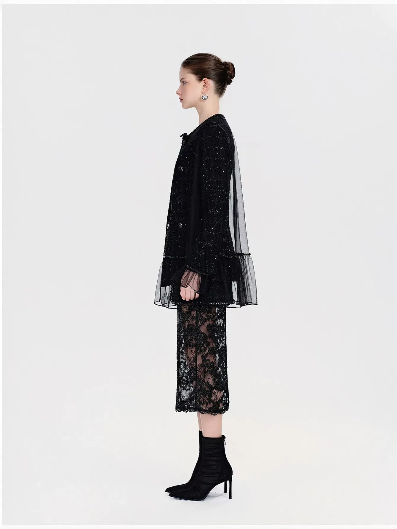 Shimmering Tweed Ruffle Trim Jacket