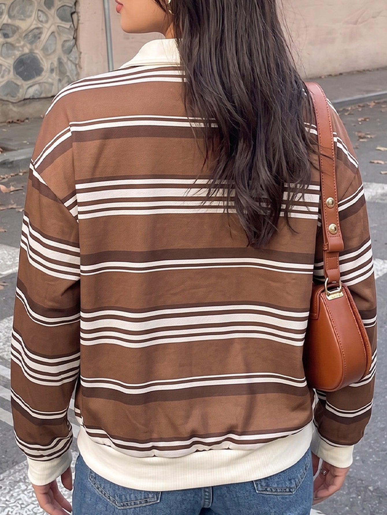 Striped Collared Button Up Sweatshirt