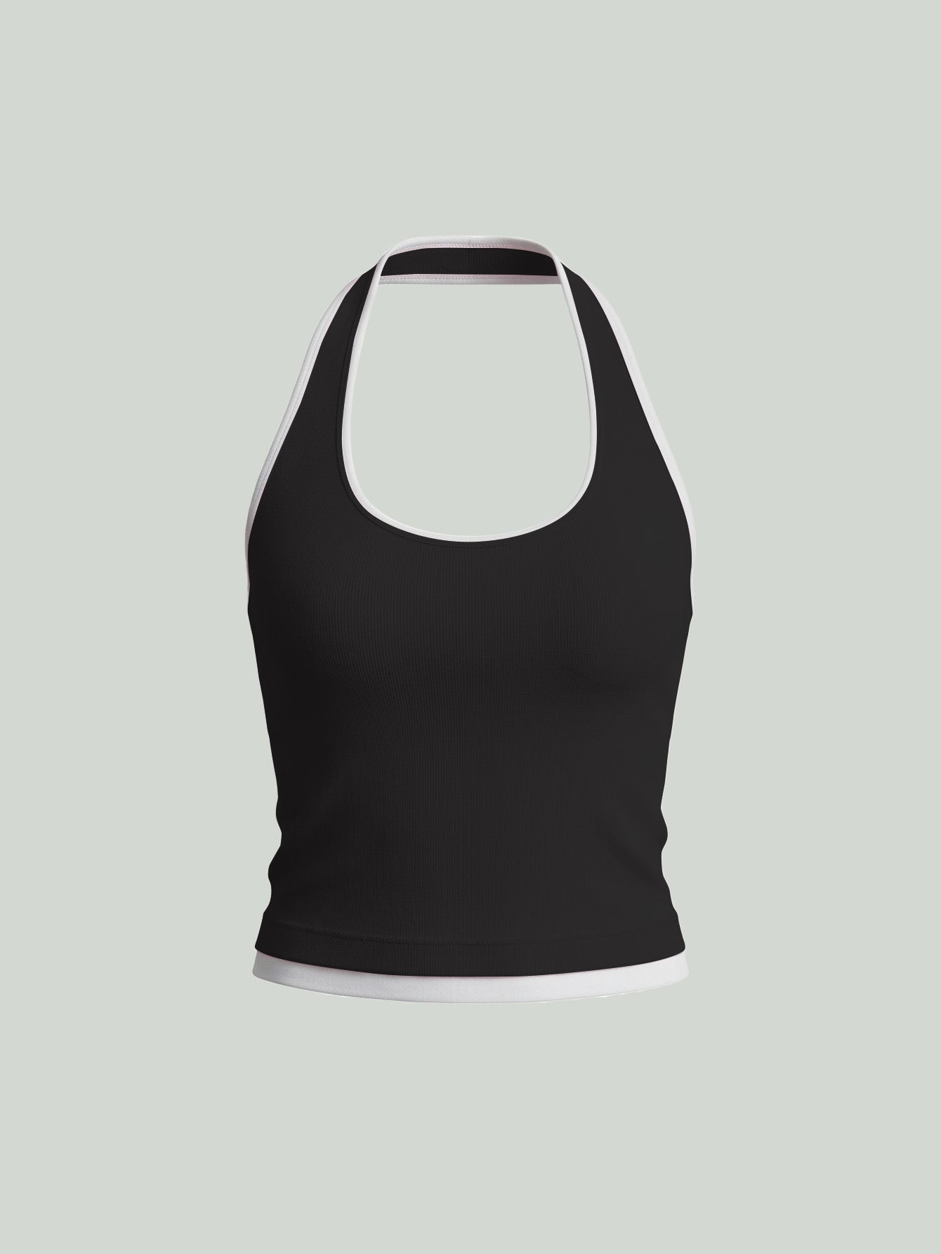Ribbed Contrast Trim Halter Tank Top