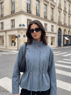 Cinched Waist Lightweight Stand Collar Jacket