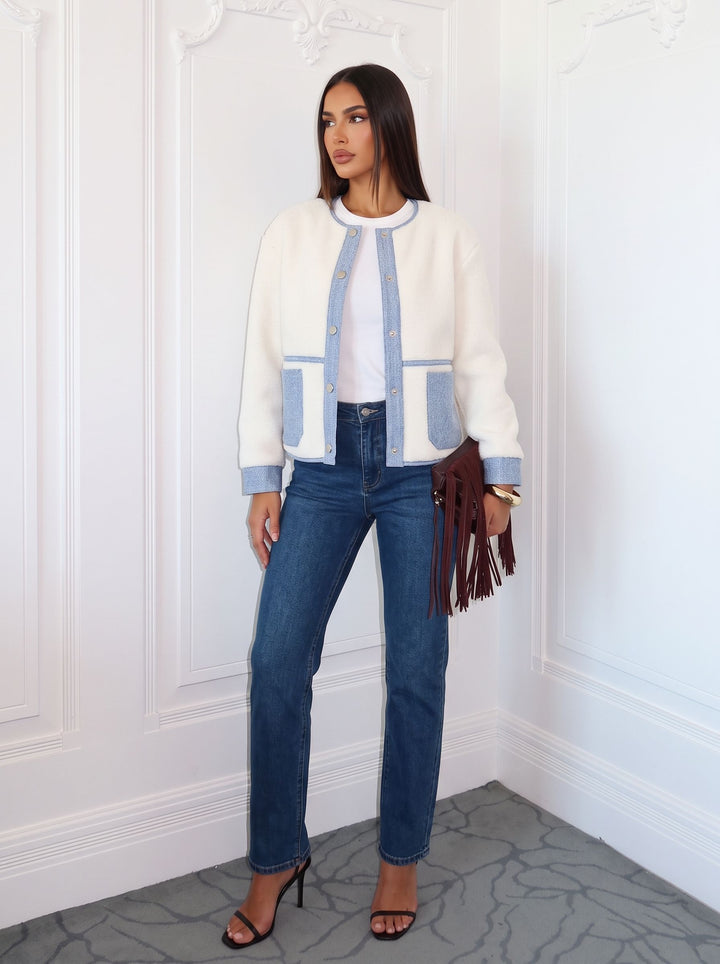Cozy Contrast Trim Sherpa Jacket
