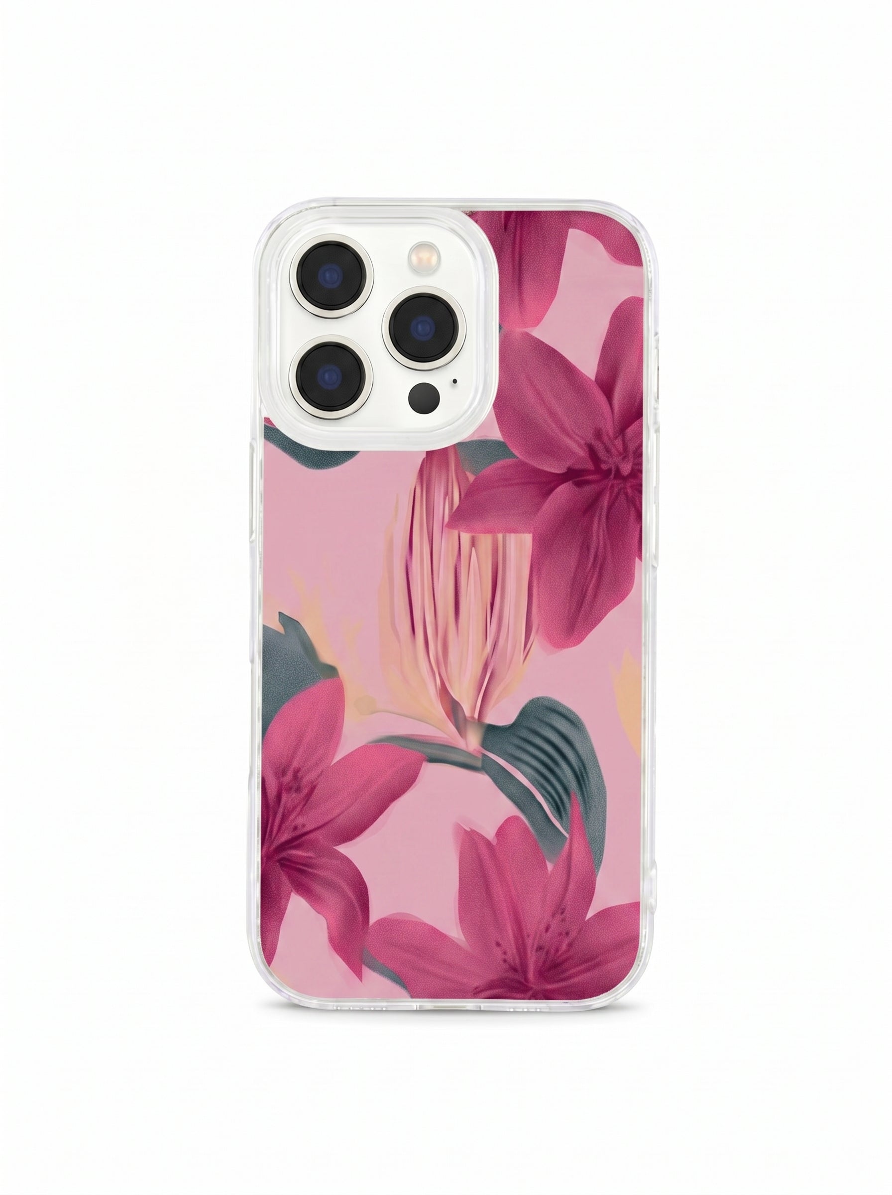 Pink Lily Floral Clear Phone Case