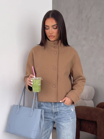 Minimalist Mock Neck Cropped Jacket