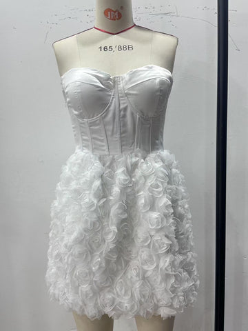 Strapless Rose Applique Corset Dress