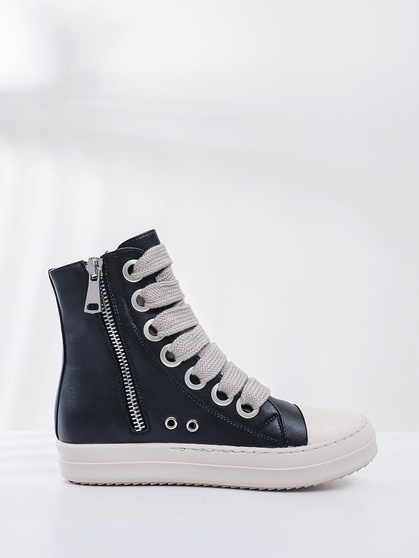 Chunky Platform Oversized Knit Laces Street-Style Boots-Black