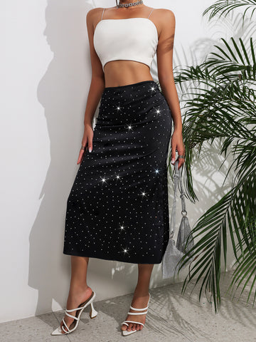 Star-Print High-Waisted Date Night Midi Skirt