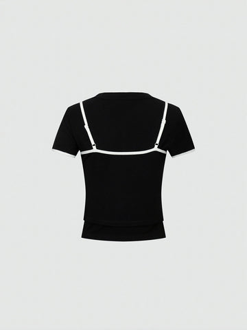2 In 1 Contrast Skinny-Fit T-Shirts