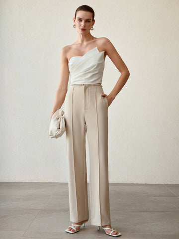 High Waisted Tailored Wide Leg Trousers