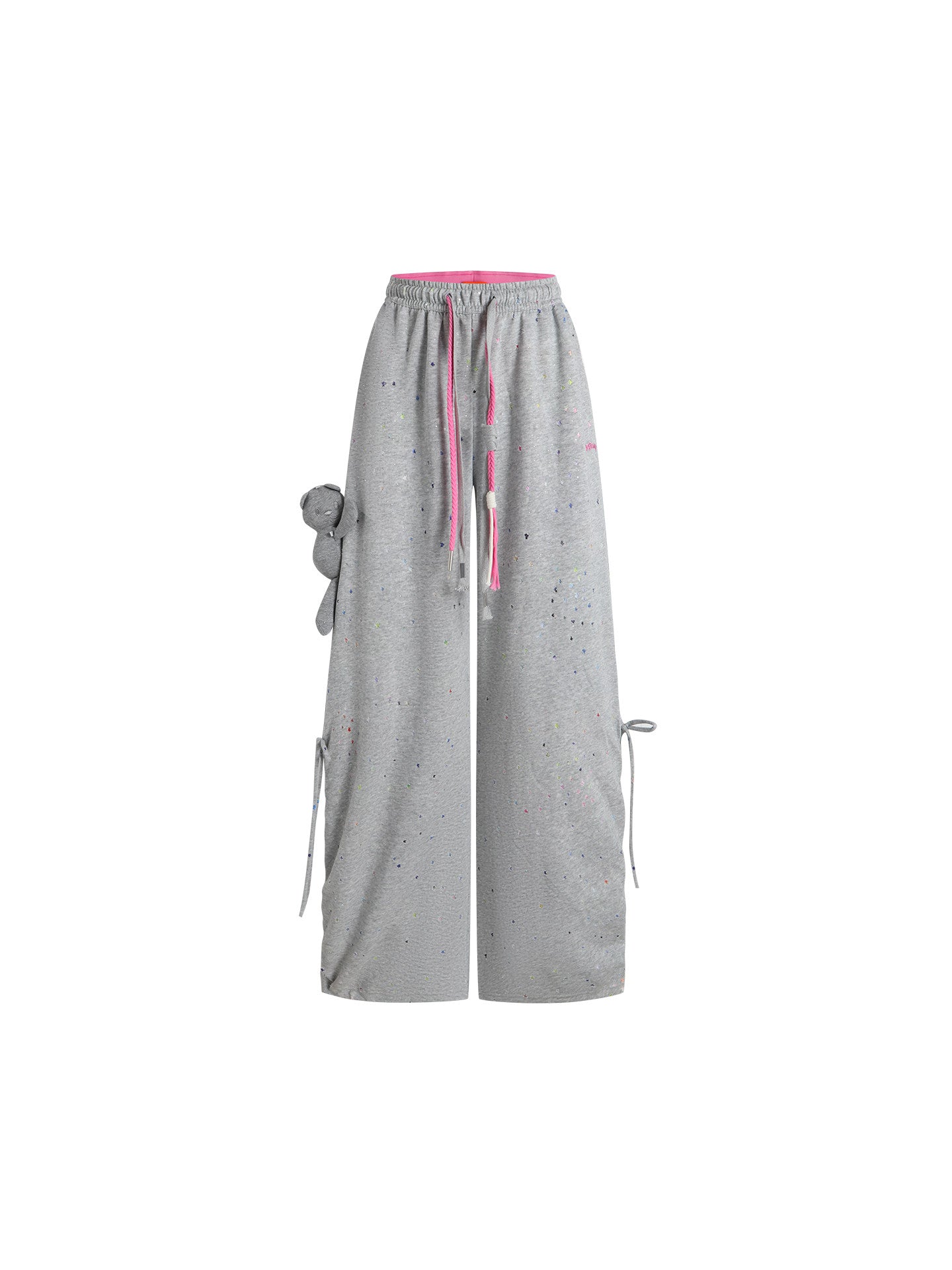 Drawstring Splatter Print Wide Leg Pants