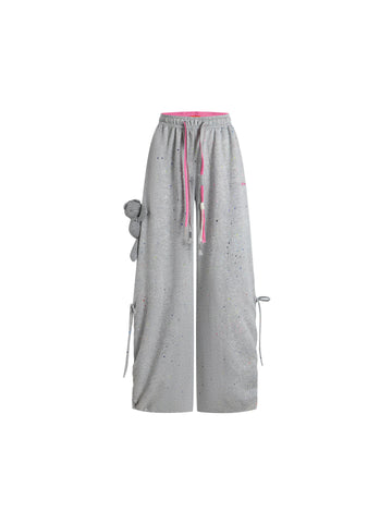 Drawstring Splatter Print Wide Leg Pants