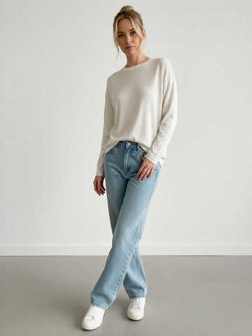 Lon Sleeves Loose Fit Soft Touch Basic T-shirt-White