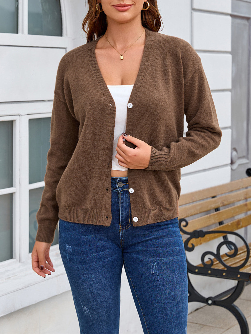 Soft V Neck Button Cardigan