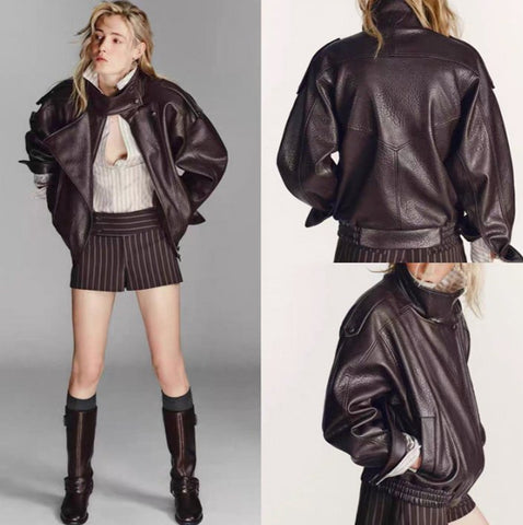 Oversized Vintage Brown Leather Jacket