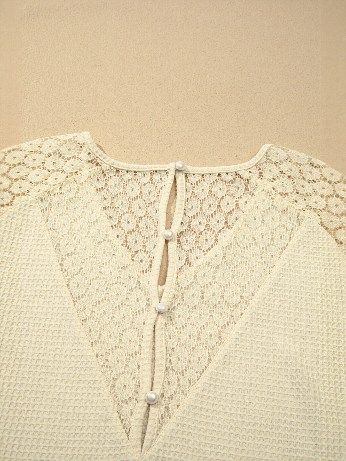 Waffle Knit Lace Sleeve T Shirt