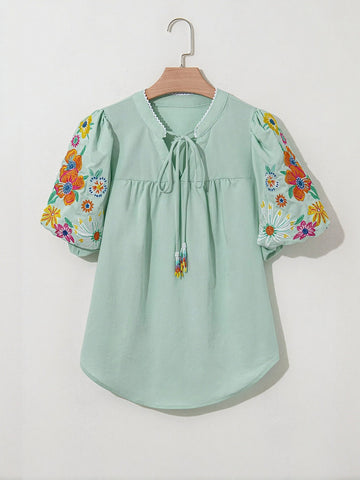 V Neck Embroidered Blouse