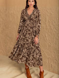 Boho Floral V Neck Midi Dress