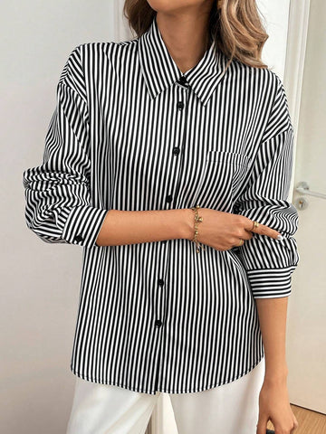 Open Back Bowknot Striped Button Shirt