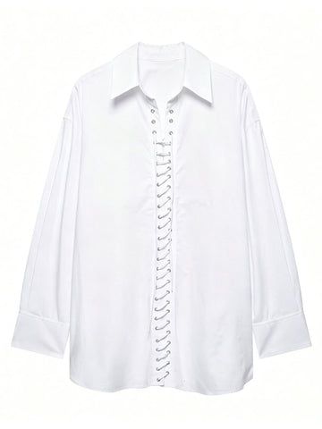 Oversized Lace Up White Shirt