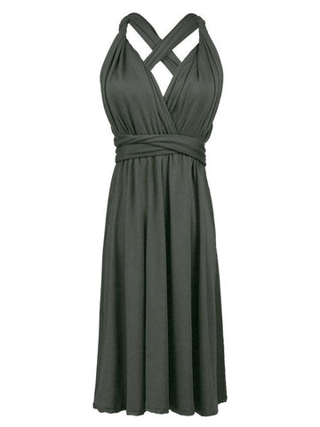 Deep V-Neck Pleated Cinched-Waist Elegant Midi Dress