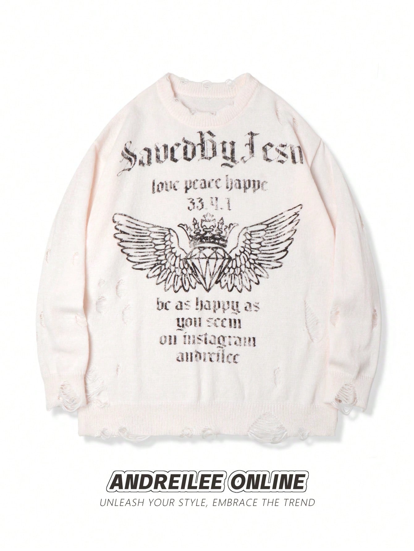 Distressed Graphic Oversized Knit Sweater