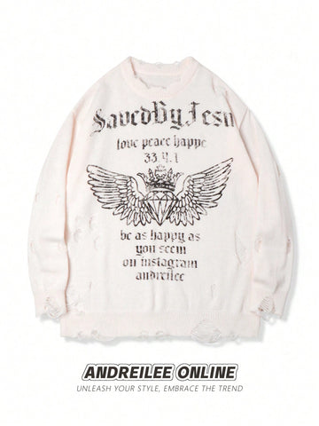 Distressed Graphic Oversized Knit Sweater